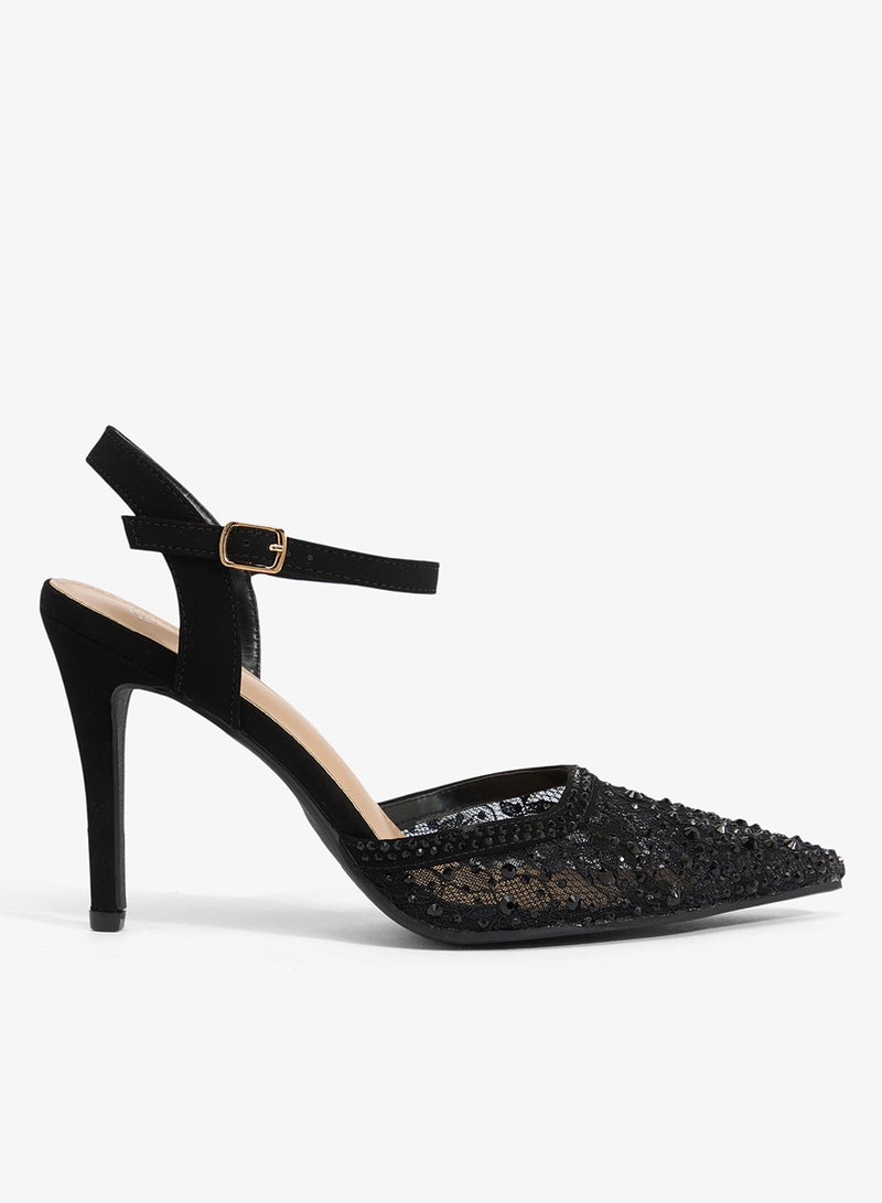 ايلا ليمتد اديشن حذاء بكعب عالٍ مدبب شبكي مع حزام - Image 1